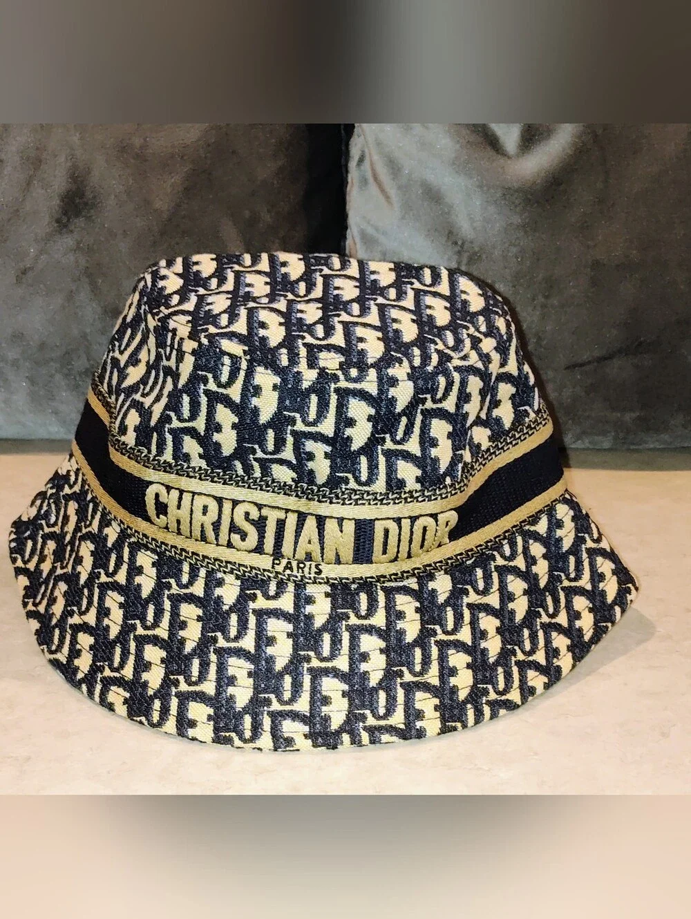 CHRISTIAN DIOR MONOGRAM OBLIQUE DIOR MONOGRAM JACQUARD BEIGE & BLUE BUCKET HAT